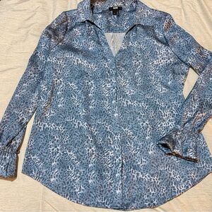 💙 PAIGE Blue Satin Animal Print Blouse - Small 💙